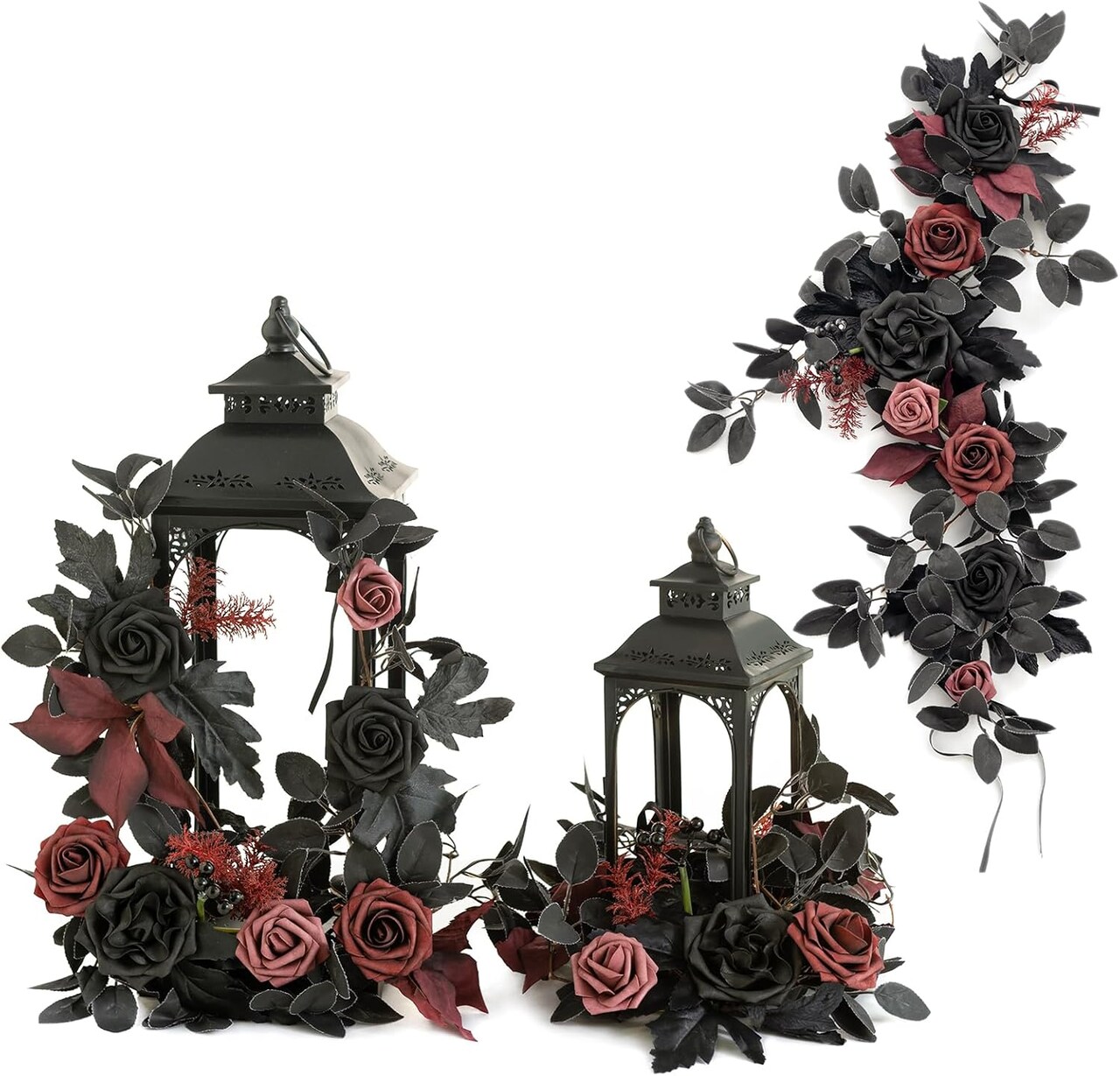 6 Pack 2ft Artificial Flower Garlands Black and Burgundy Wedding Decor